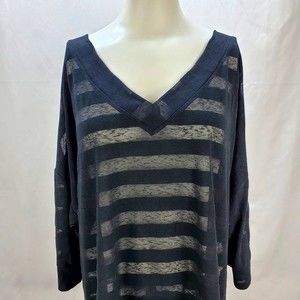 Half Moon by Modern Movement Women's Black Shadow Stripe Top L
